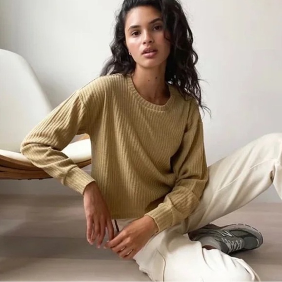 Wilfred Sweaters - Aritzia Wilfred Free Rudko Cropped Long Sleeve Ribbed Sweater Small Tan Brown